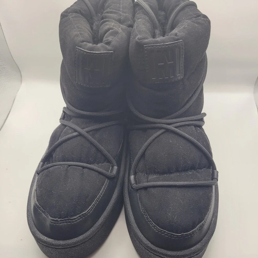 HM Black Padded Faux Fur Lined Snow Boots Platform Winter Lace Up 40 Mens 9